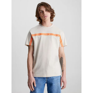 Calvin Klein pánské béžové tričko LOGO TAPE - M (ACI)